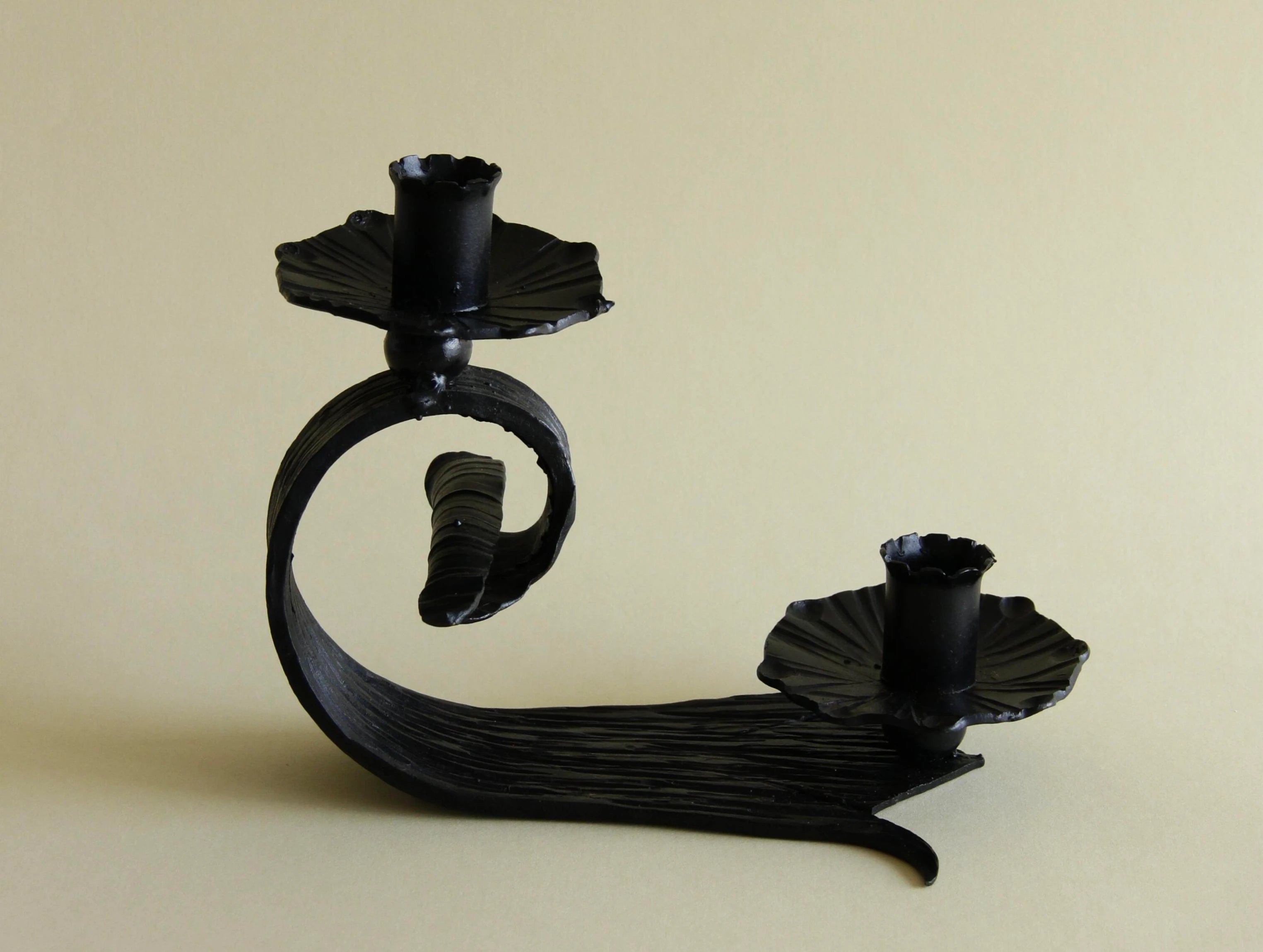 1970s hand-forged iron candle holder, surface detail