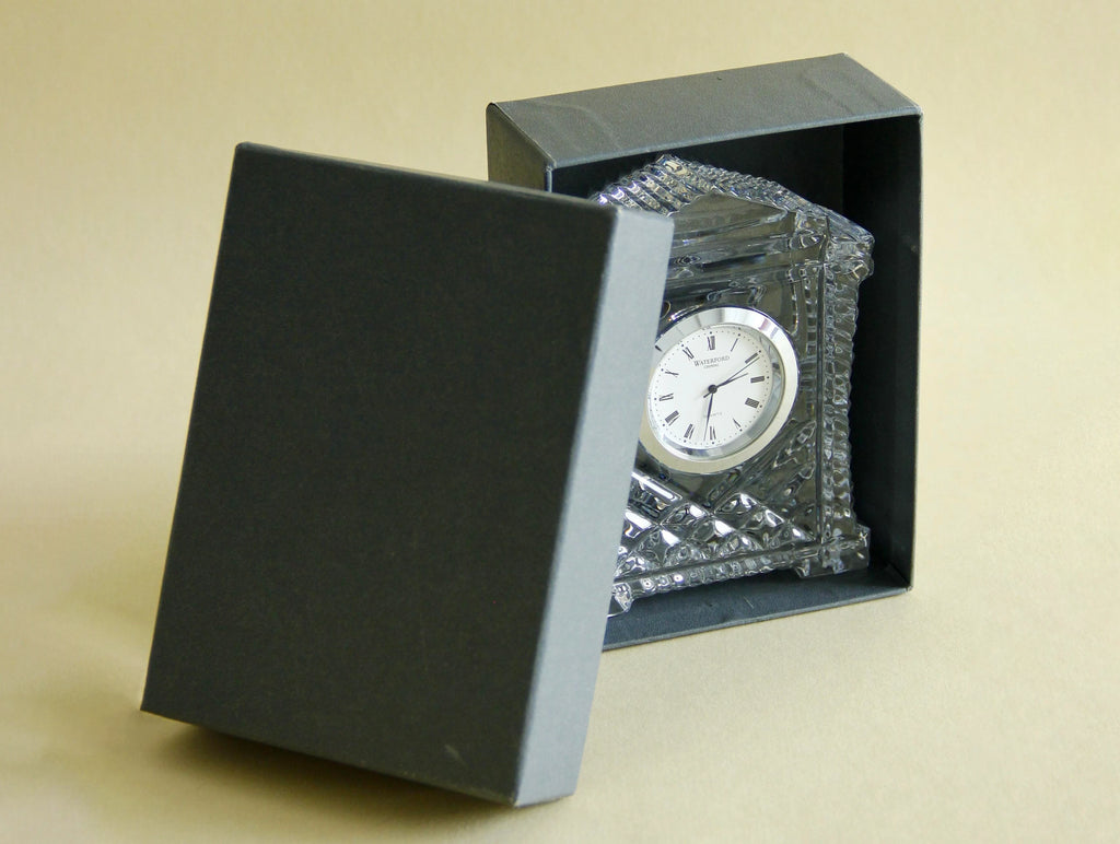 1980s Waterford Acropolis crystal mantel clock, base detail