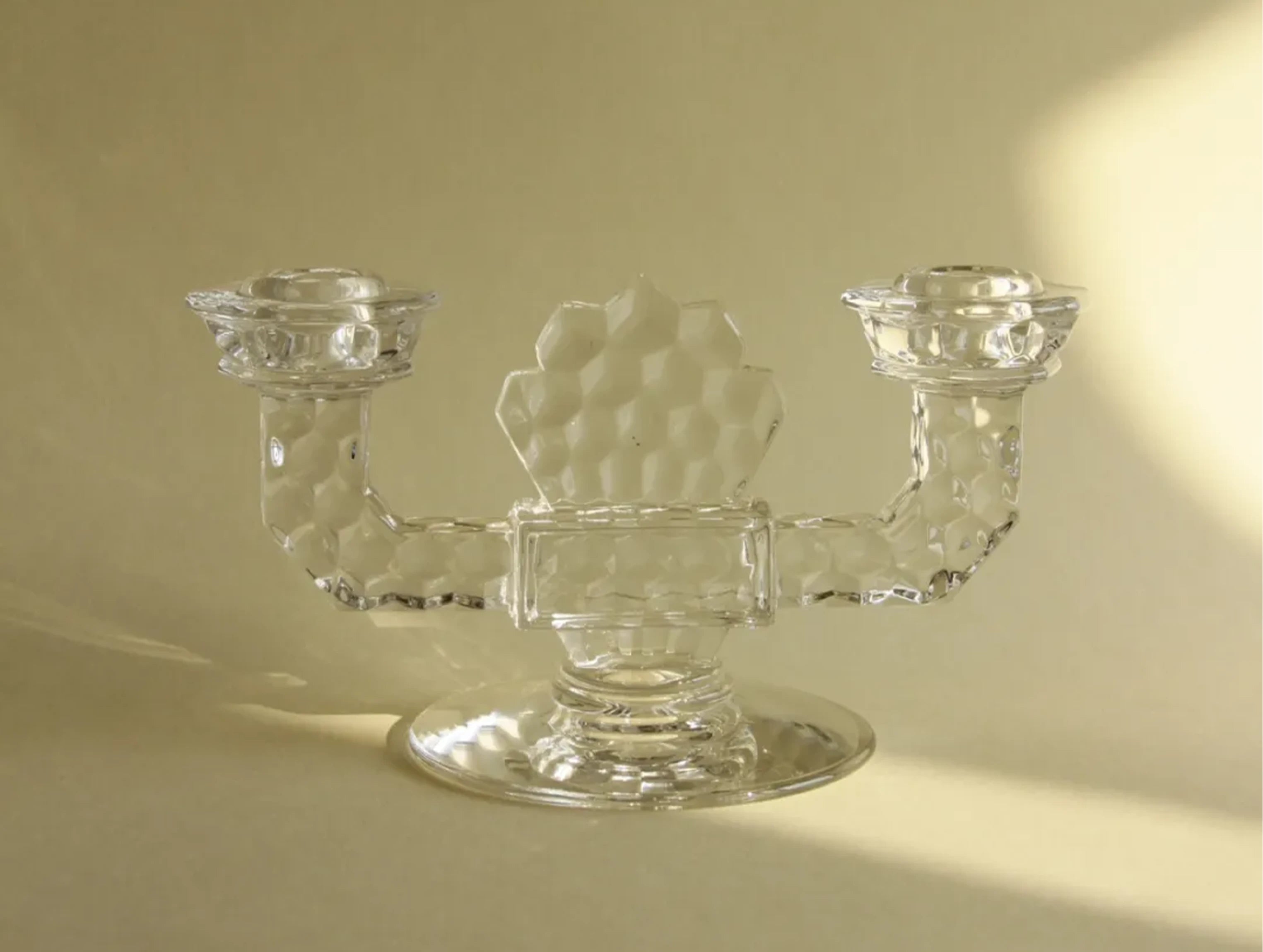 Faceted geometric candle holder, three-quarter view