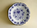 Majolica cobalt floral display plate, front view