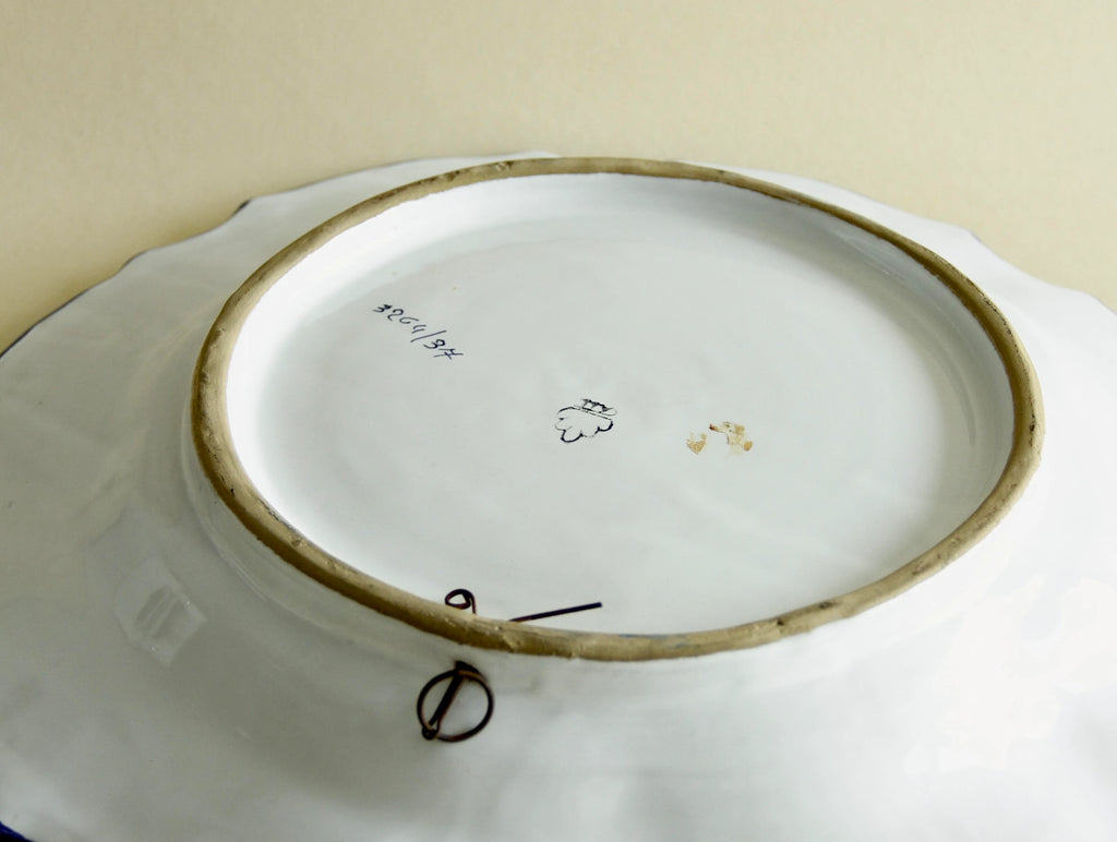 Majolica cobalt floral display plate, scale and form