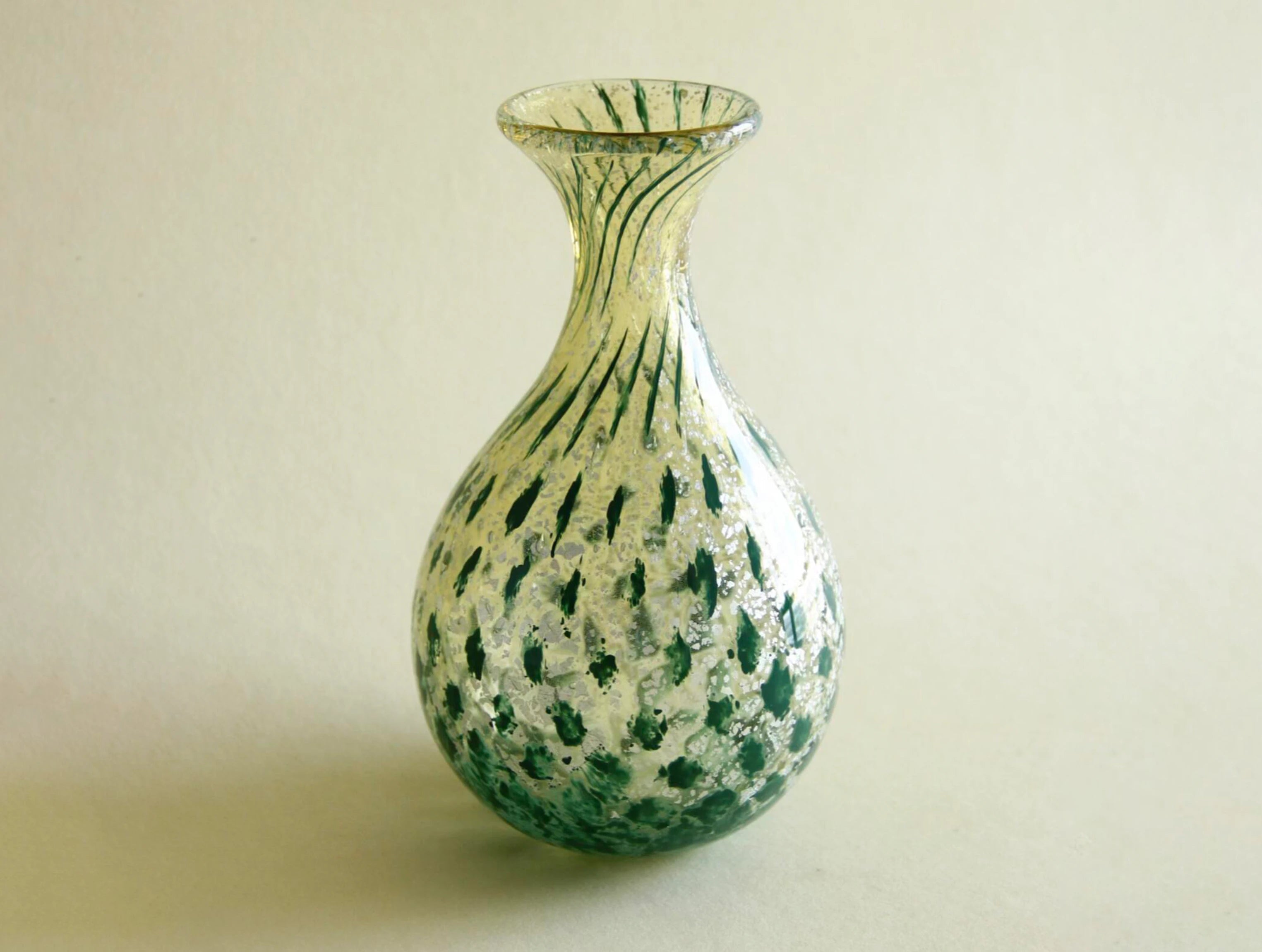 Silver-foil art glass vase, front view