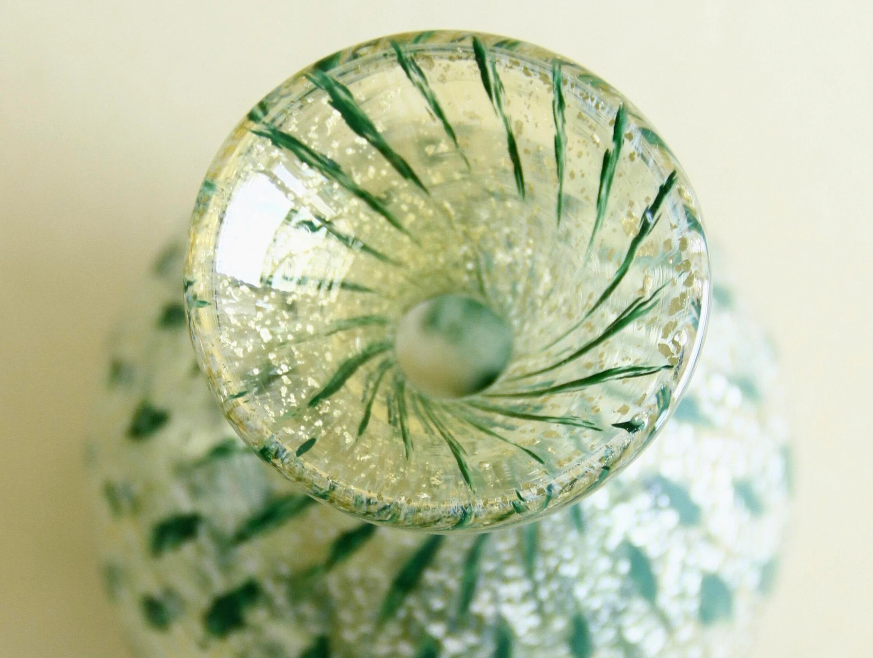 Silver-foil art glass vase, side view